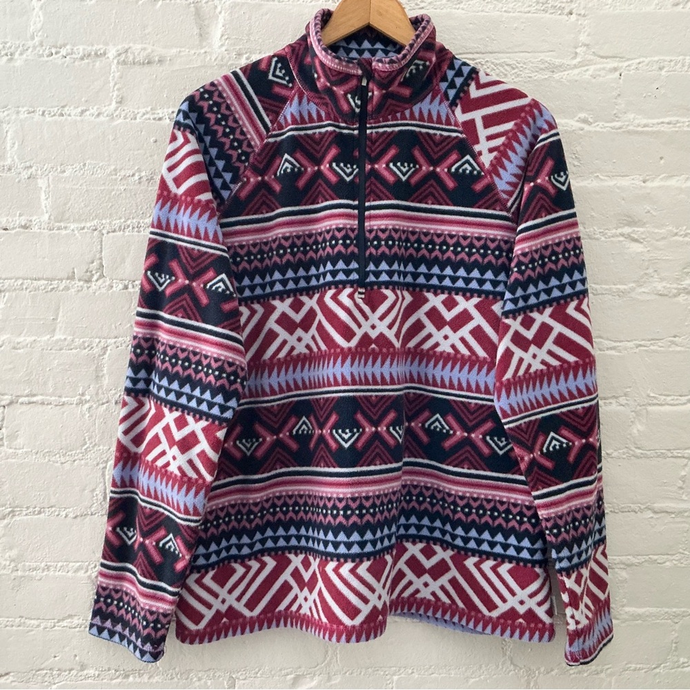 Eddie Bauer Quest 1/4 Zip Fleece Pullover Sweater Top Colorful Nordic Fair Isle